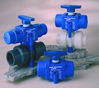 1-1/4 Inch (in) National Pipe Thread (NPT) Polyvinyl Chloride (PVC) Air Actuated Ball Valve with Ethylene Propylene Diene Monomer (EPDM) Seal - 2