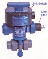 3/8 Inch (in) National Pipe Thread (NPT) Polyvinyl Chloride (PVC) Air Actuated Ball Valve with Ethylene Propylene Diene Monomer (EPDM) Seal (ABVA037EPT-PV-LS) - 3